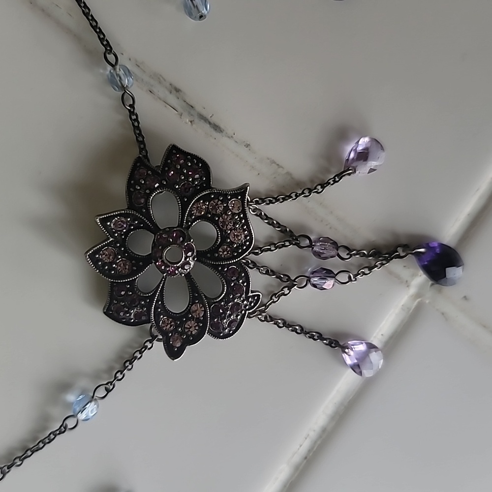 Pewter purple double necklace w earings - Picture 3 of 5
